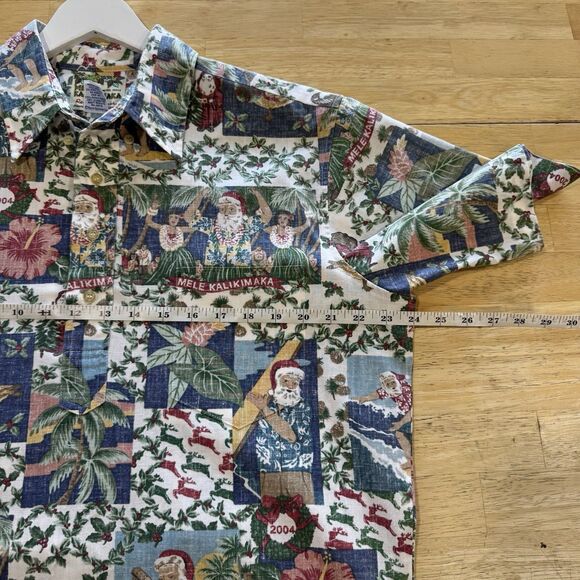 2004 Reyn Spooner Quilt Santa Mele Kalikimaka Popover Hawaiian Christmas Large - Picture 11 of 12